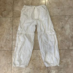 Zara white parachute cargo pants with drawstring waist and ankles size 9